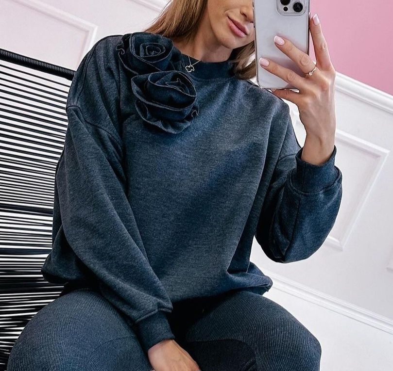Bluza szary melanż z różami chandal rose gawroszka butik