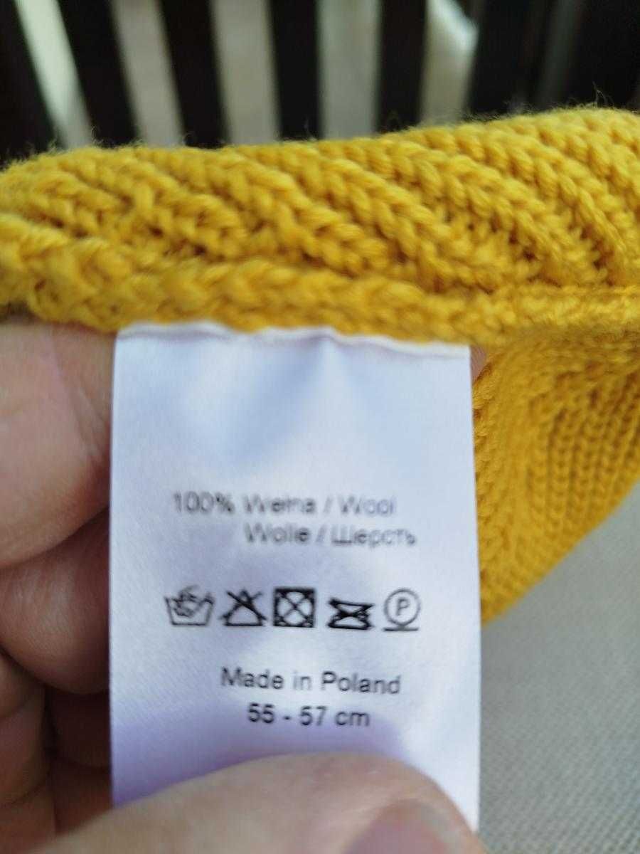 czapka z wełny Merino 100% musztardowa z wywinięciem okazja