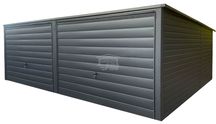 Garaż Blaszany 6x5m 2x brama uchylna antracyt dach spad w tył GP523