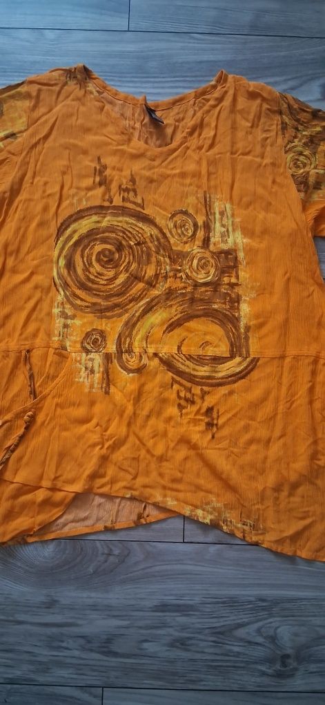 GANESCHA boho Indonezja bluzka /tunika L/XL pomarańczowa wzór gratis w