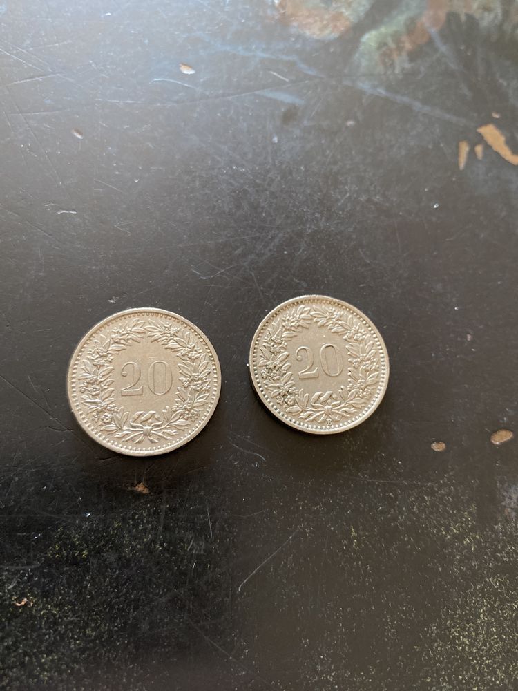 2 moedas de 20 rappen ( Suíça ) níquel