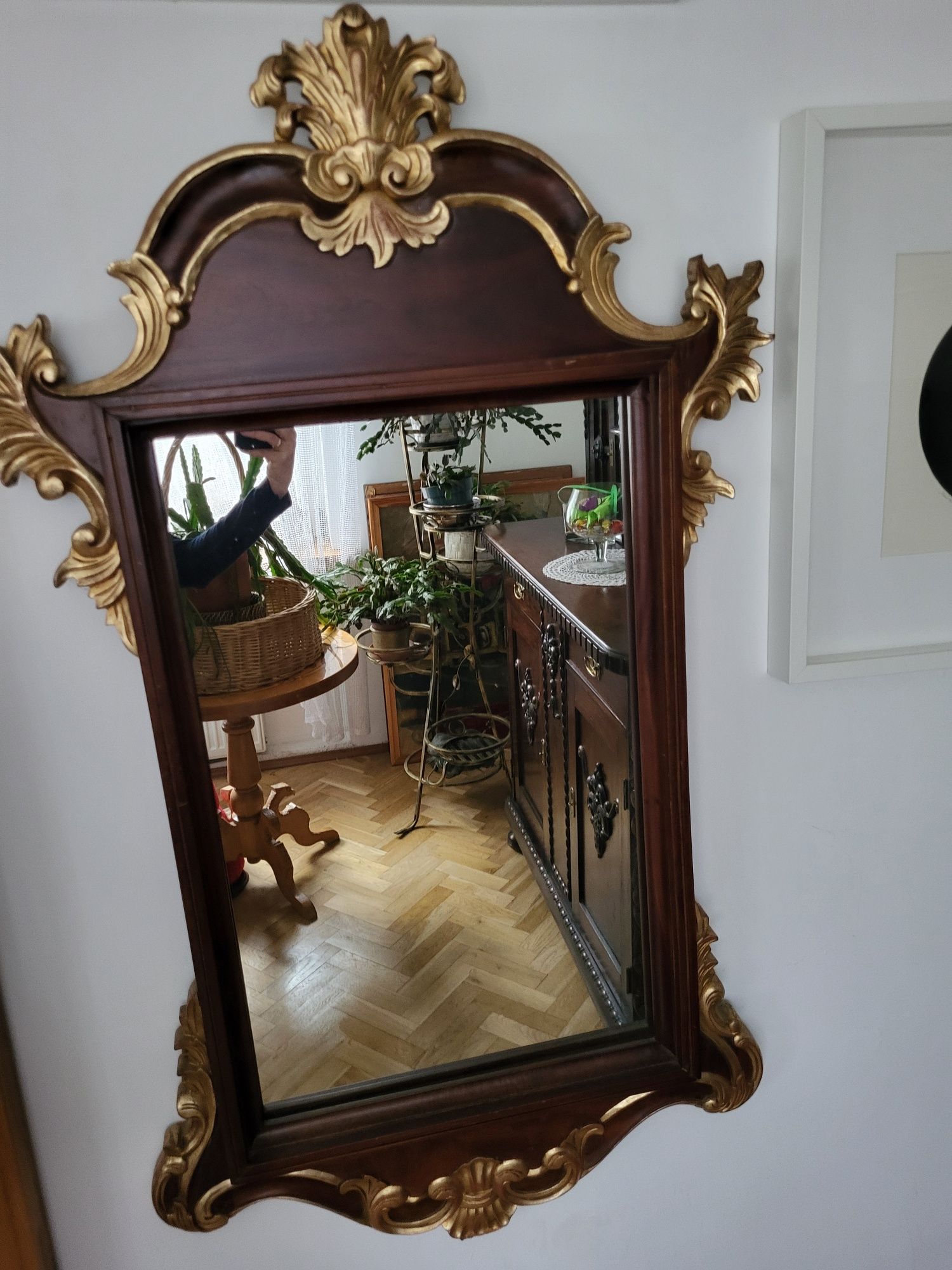 Stare drewniane lustro ze złoceniami antyk