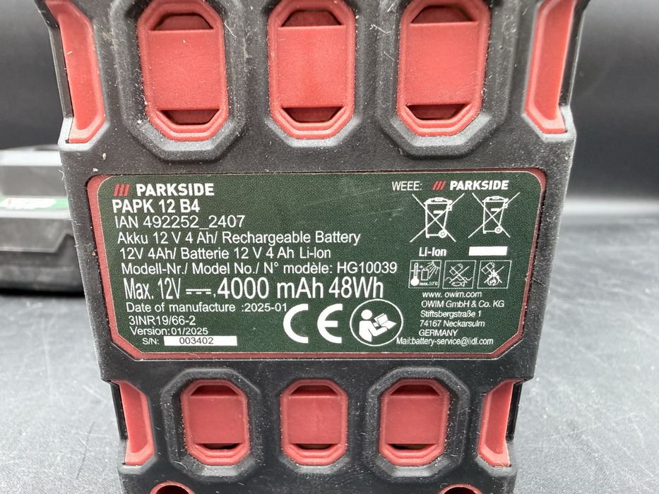 Zakrętarka,wkrętarka udarowa 12V PARKSIDE PDSSAP A1/Aku.4Ah/Ład