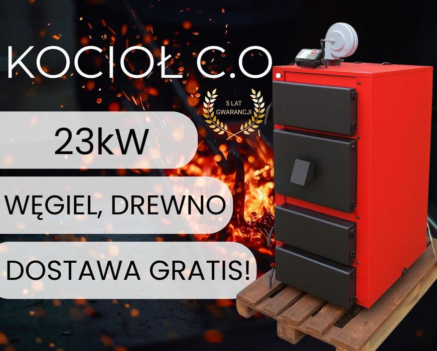 Kotły Kocioł 23kW na Drewno Węgiel - PRODUCENT Piec Zasypowy do 220m2