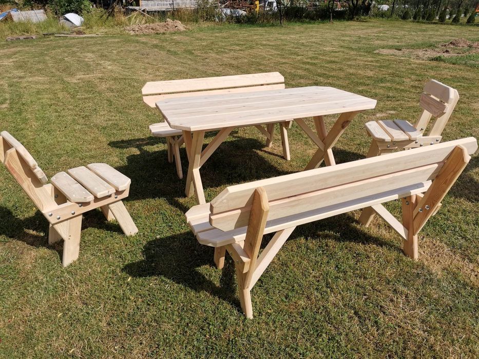 Drewniane meble ogrodowe +stół+ławki+krzesła solidne i estetyczne!