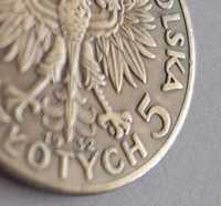 Piękna moneta 5 złotych 1932 Głowa kobiety ze znakiem mennicy kopia