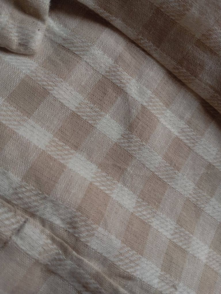 ZARA XS spodnica spodenki beżowe w kratkę len bawełna