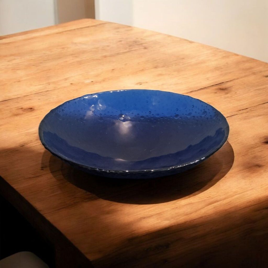 Artystyczna misa ze szkła kobaltowego – ręcznie formowana, Ø 29 cm