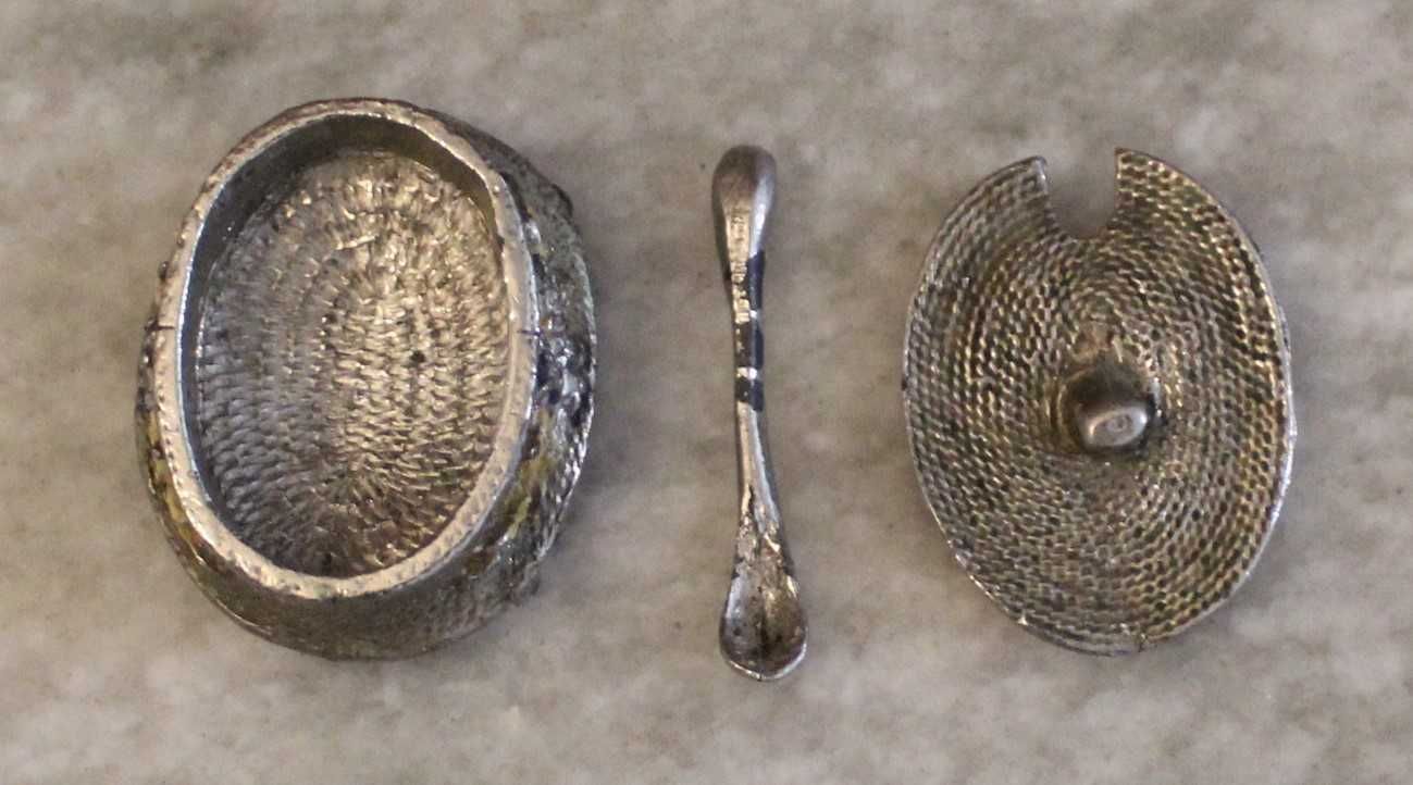 Saleiro, Pote de Mostarda, Pote de Estanho Oval, antigo, vintage