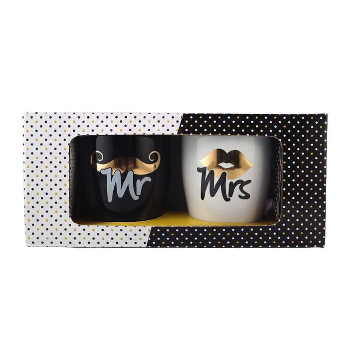 Zestaw kubków Mr Mrs Black White 300 ml KUBKI NA PREZENT kubek dla par