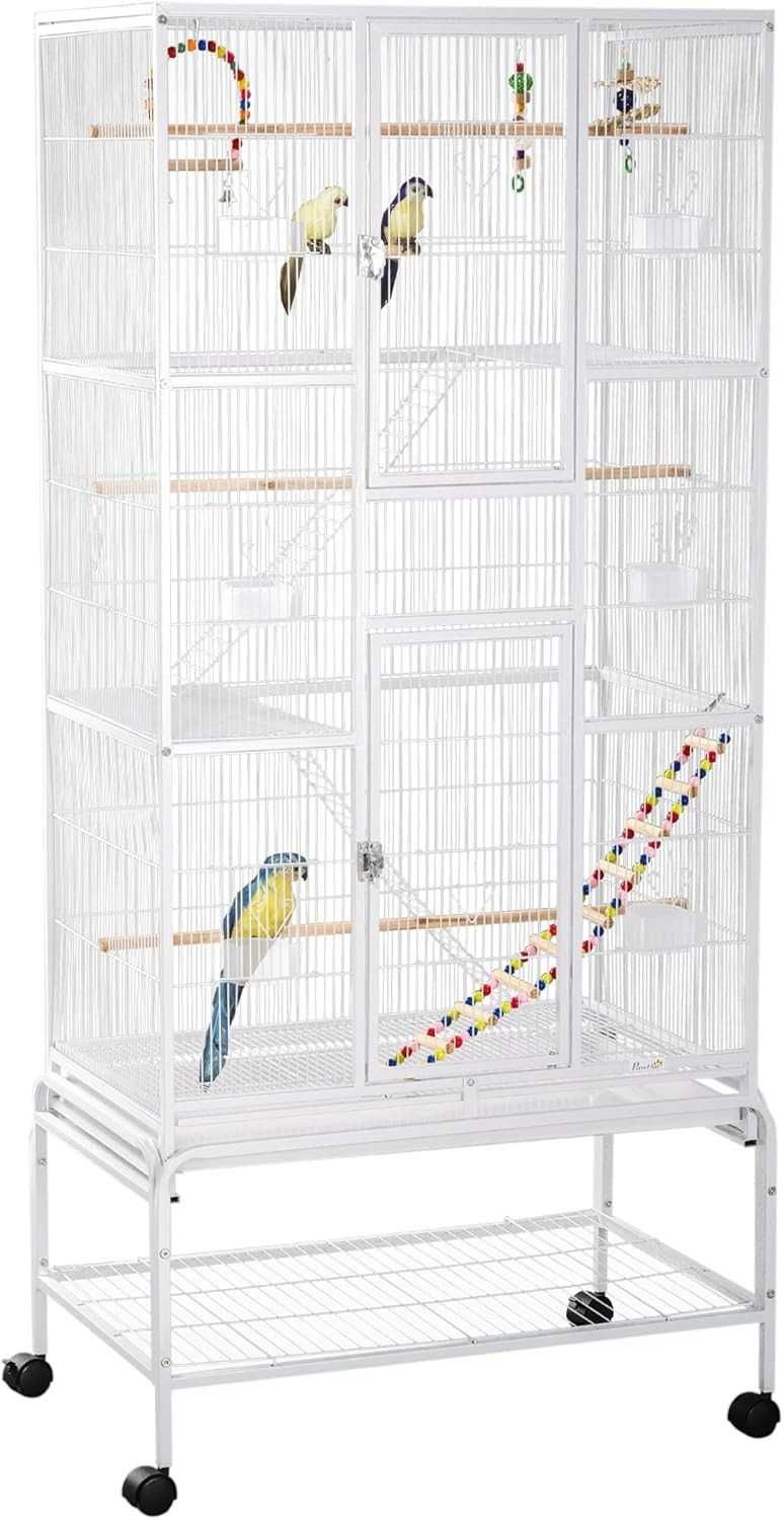PORTES GRÁTIS - Gaiola para pássaros com rodas e escadas 83x53x180cm