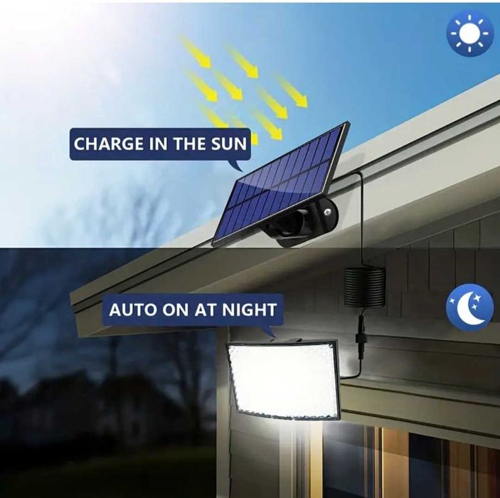 Вуличний прожектор ліхтар акумулятор 234 LED  датчик руху сон. панель
