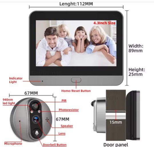 Tuya smart wizjer 4,3 calowy LCD z kamerą.