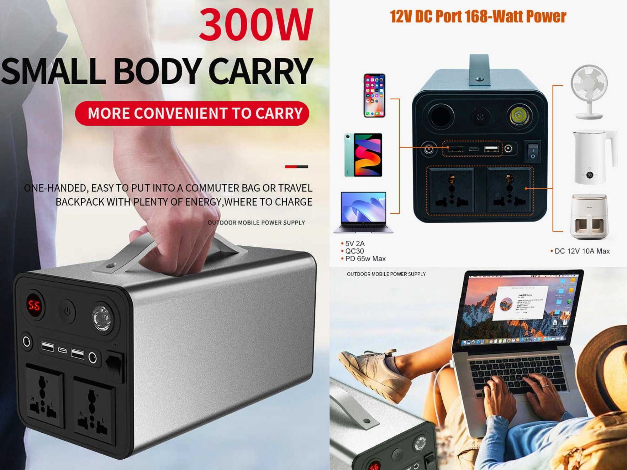 Портативна зарядна станція 300W, 300Wh (80100mAh) для дому, військових