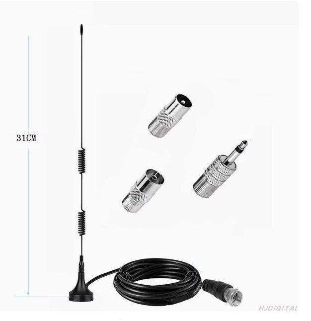 FM-радіоантена 75 Ом, 32 см, 3м кабель,  з F конектором, 3 переходника