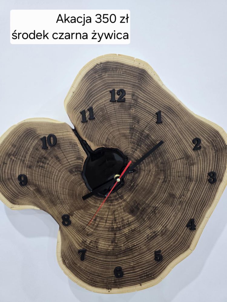 zegar scienny zywica w srodku plaster akacji modny