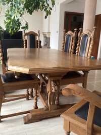 Stół w stylu gdańskim, 6 krzeseł i 2 fotele