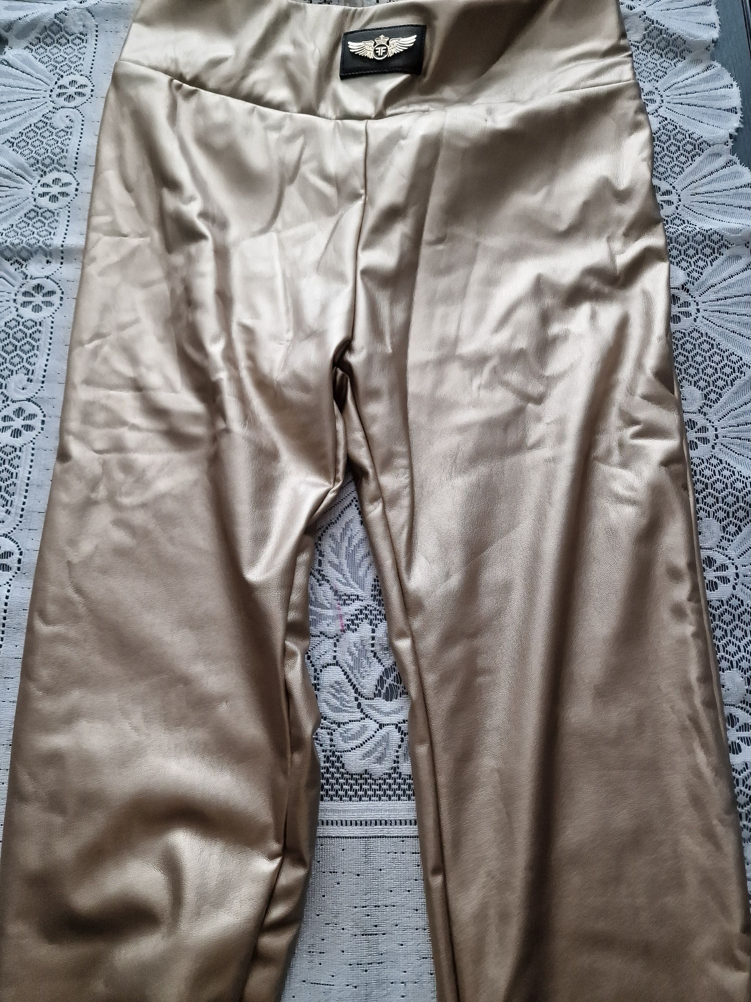 Piękne złote skórzane legginsy l XL 40 42 nowe my luxe