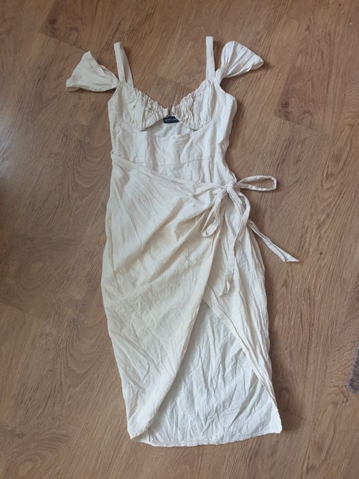 Beżowa letnia sukienka, bawełna M/L, boho