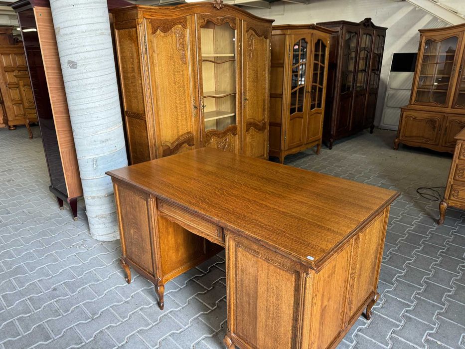 Biblioteka drewniana biurko Ludwik gabinet ludwikowski dąb