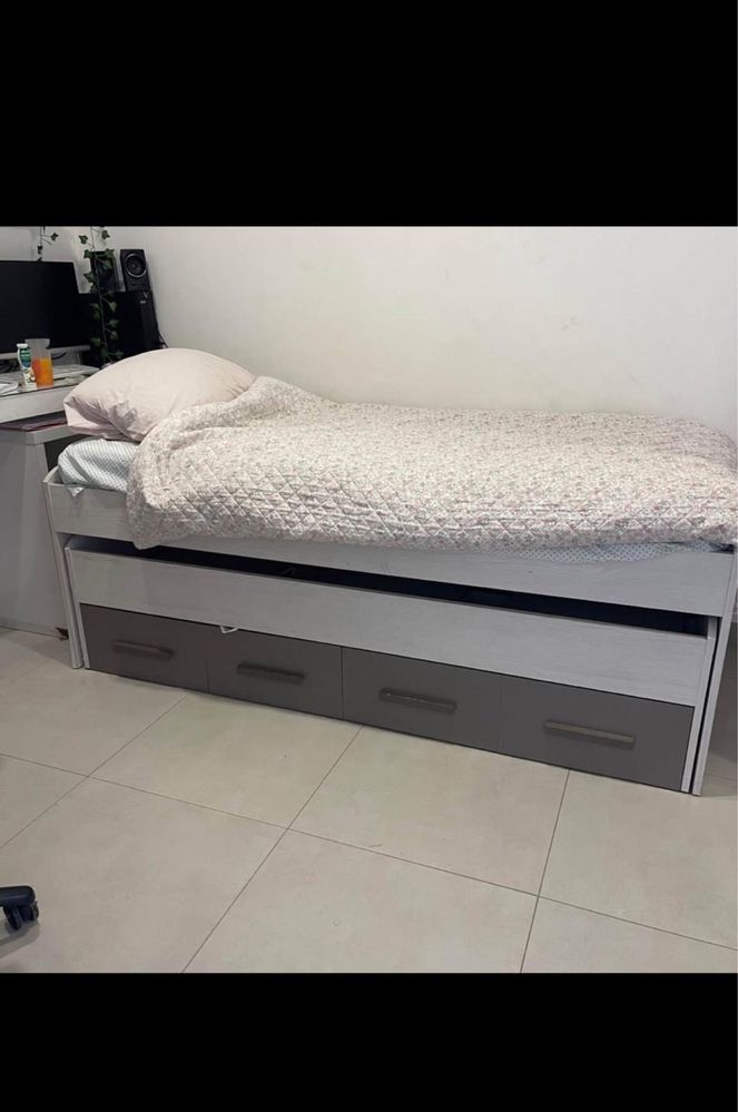 Cama dupla com 1 colção com 2 gavetas