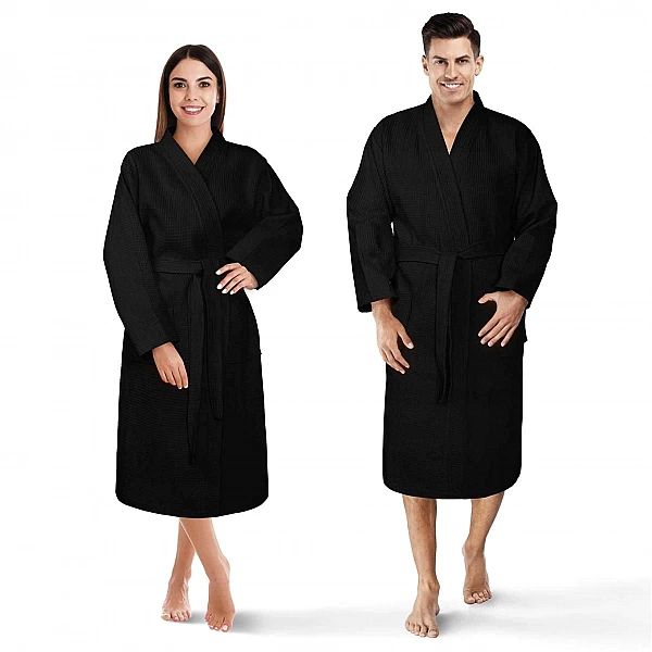 Szlafrok Kimono Gofer Bawełniany Damski Męski Unisex XS Czarny