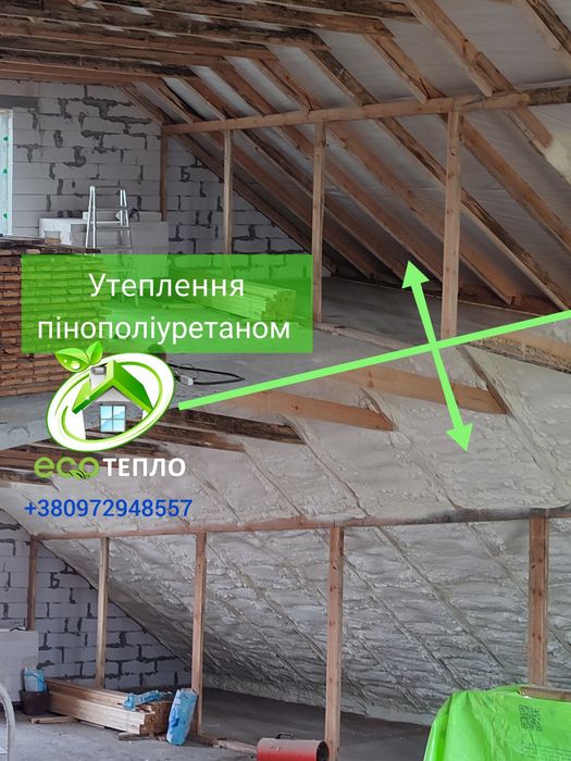 ППУ Утеплення Пінополіуретаном Мансард Дах Склад Ангар Піною Перекритя