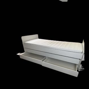 Łóżko Ikea Släkt z podwójnym materacem i szufladami.