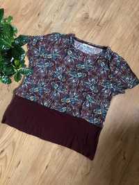Bordowy T-shirt, Pull & Bear, S 36, wzór paisley, wiskoza