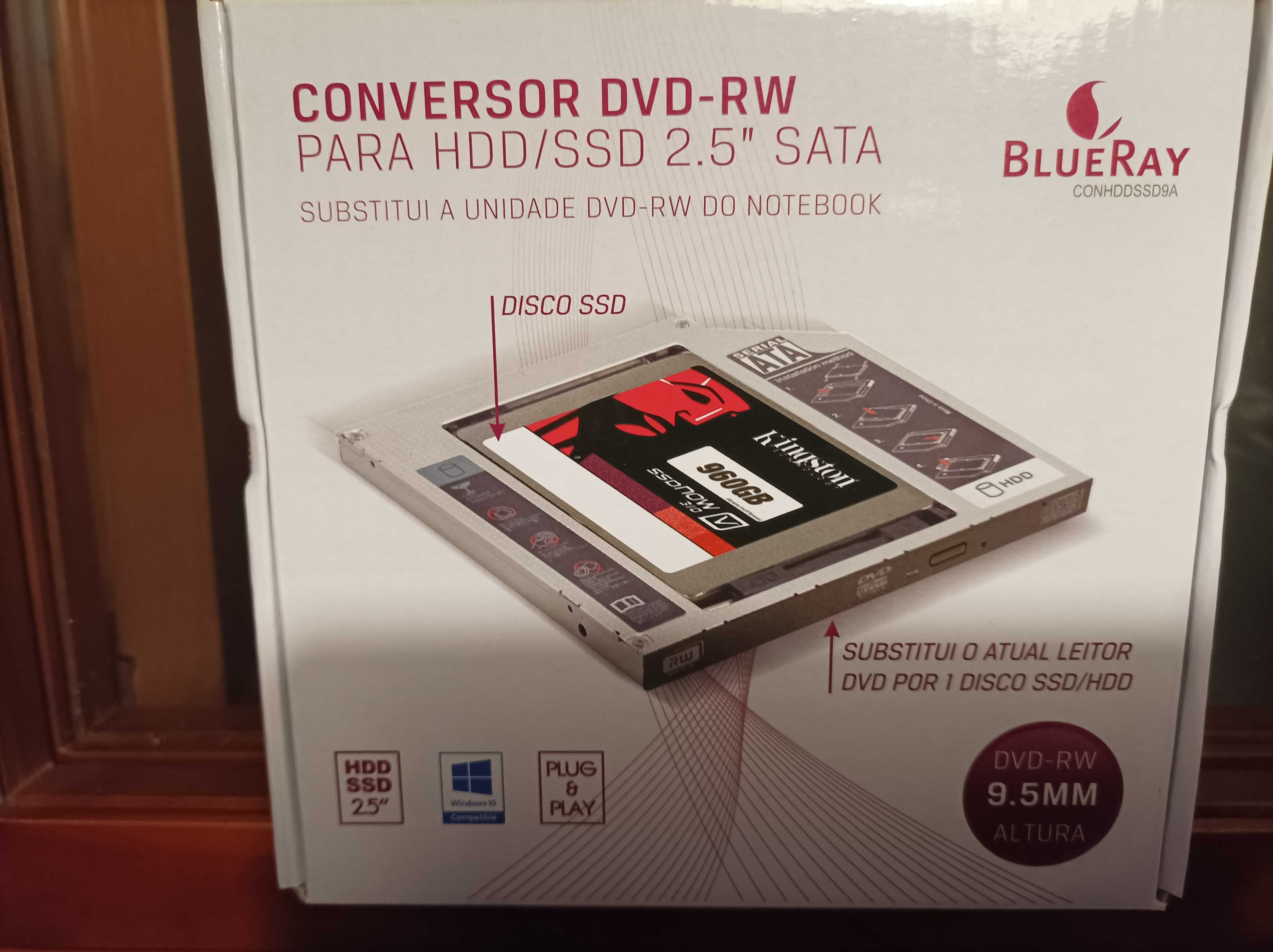 Conversor DVD-RW para HDD/SSD 2.5" SATA Novo! Embalado!