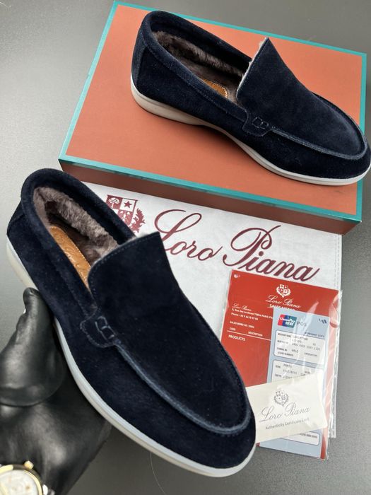 Лофери Loro Piana чоловічі утеплені лофери лоро піана сині утеплені