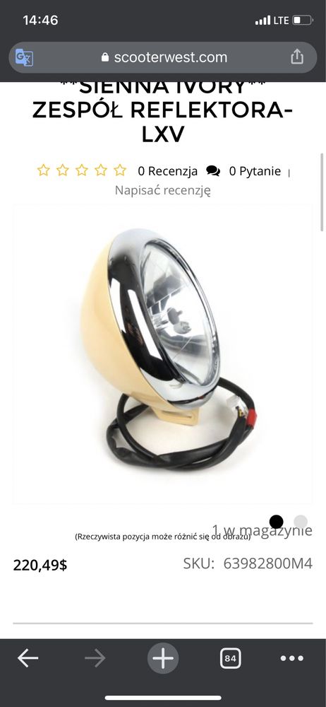 Piaggio Vespa LXV lampa przód reflektor przednia OEM