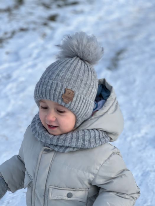Зимова дитяча  шапка і снуд сірий колір