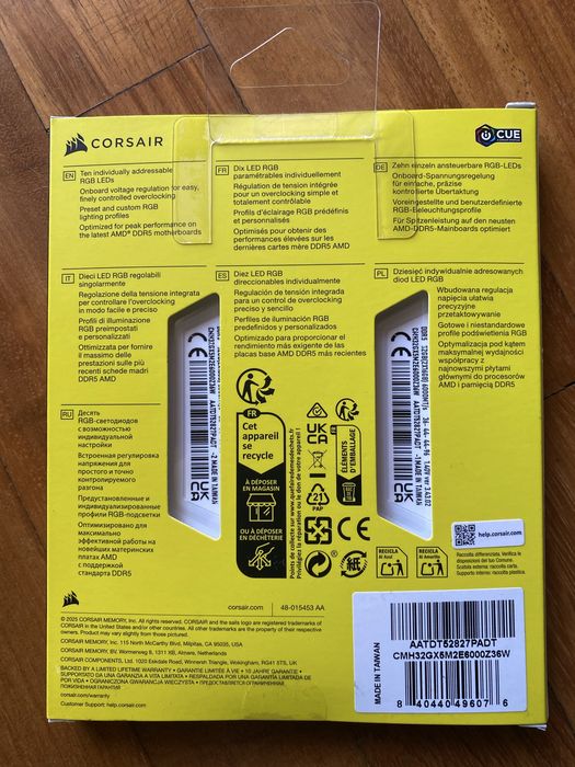 Ram Corsair Vengeance RGB DDR5 32GB (2x16GB) 6000MHz (NOVO)