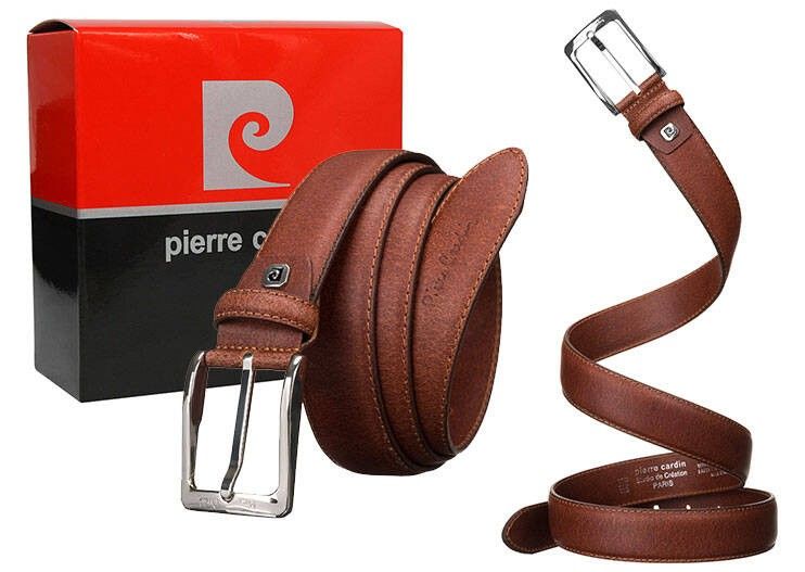 Skórzany pasek męski z klasyczną klamrą - Pierre Cardin 110