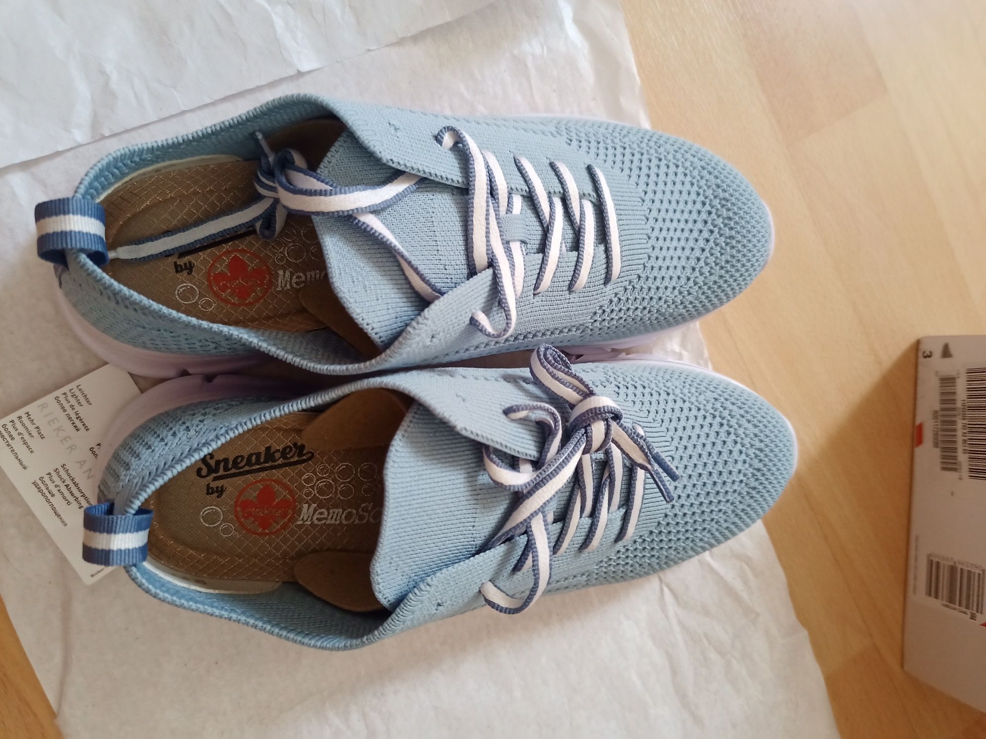 Błękitne tekstylne Sneakersy Rieker 39 wkładka ok 25 cm lekkie buty na