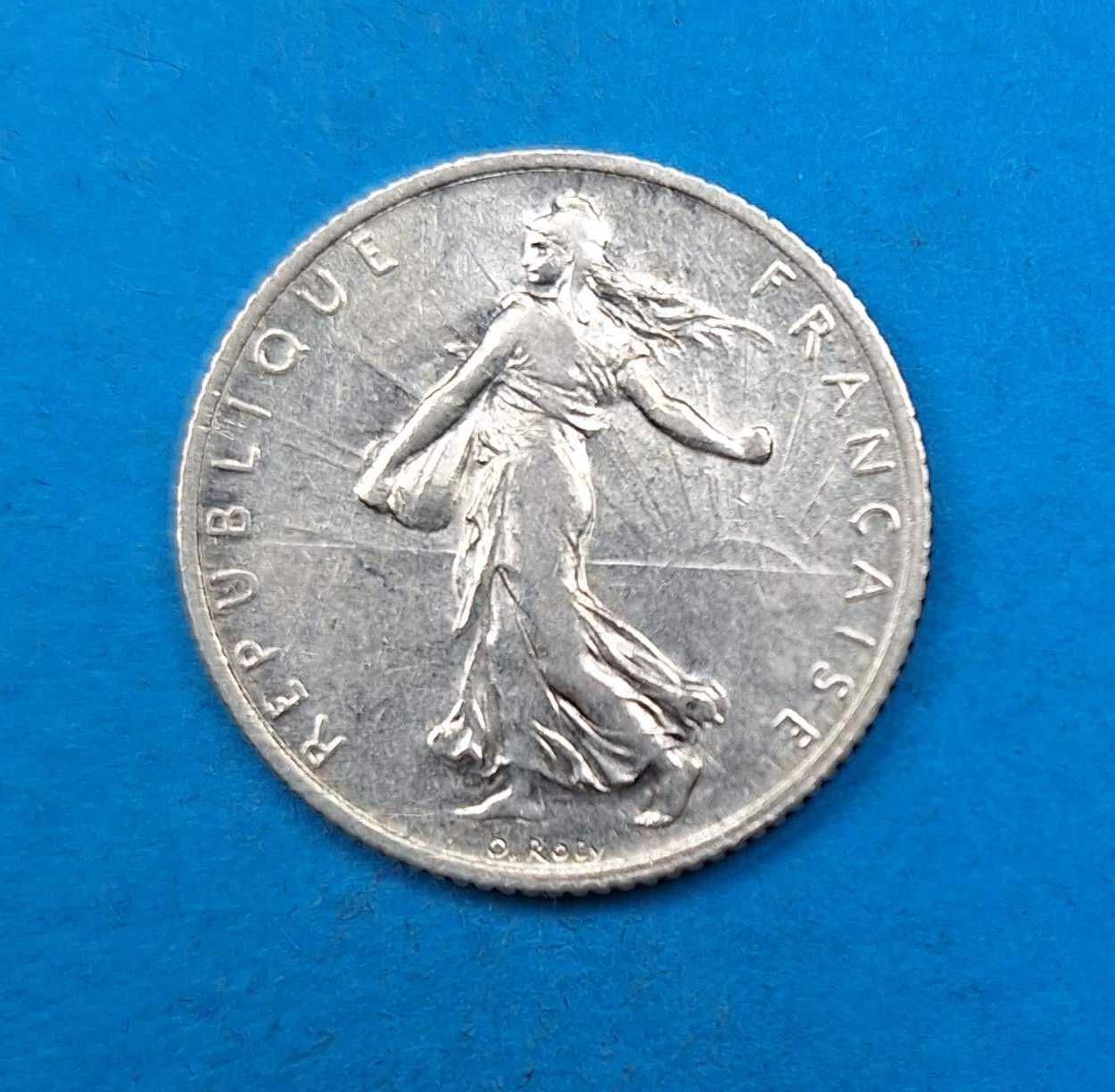 Francja 1 frank rok 1915, bardzo dobry stan, srebro 0,835