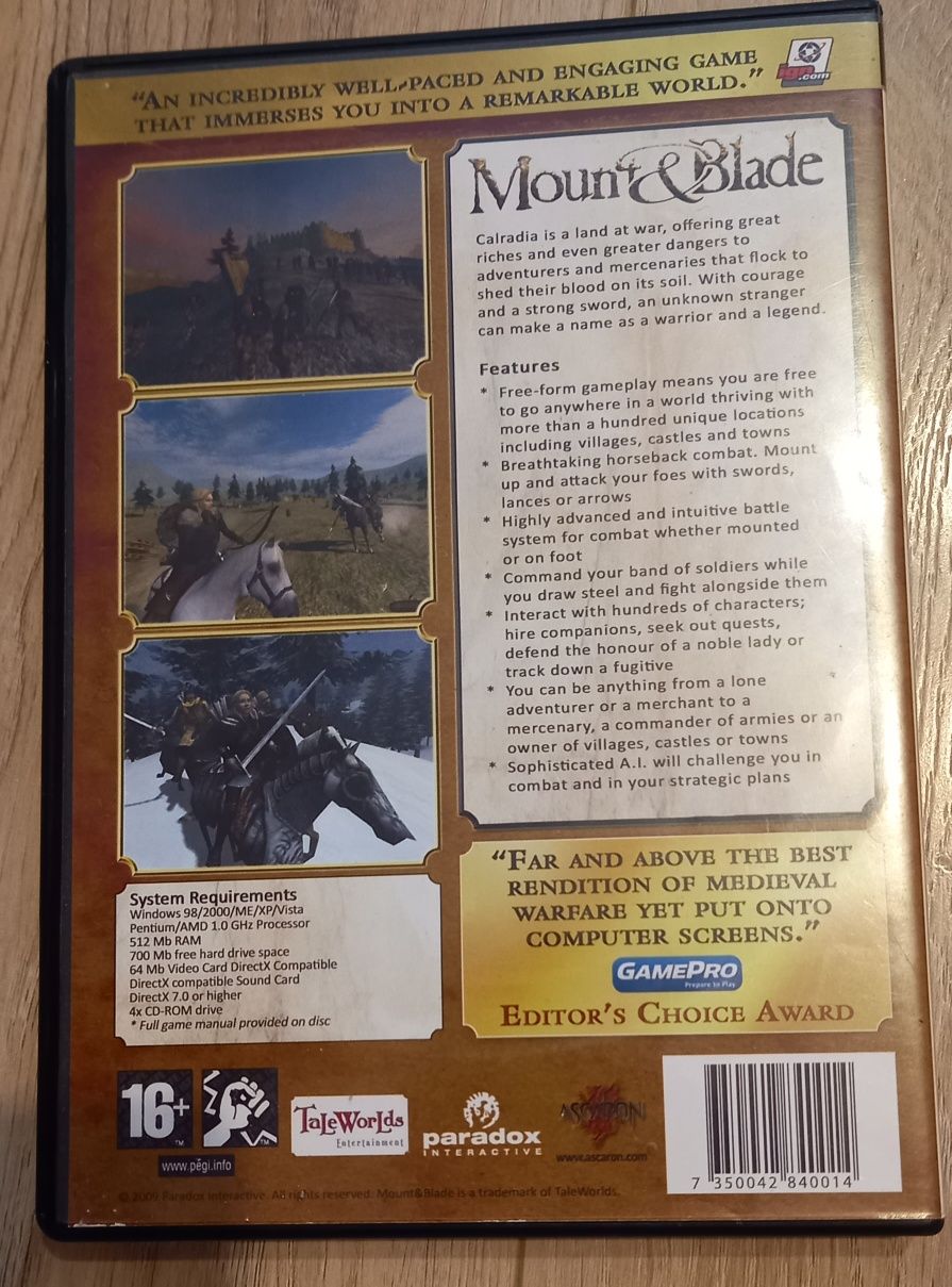 Mount & Blade PC cd-rom - Klasyczny RPG Akcji, Stan bdb, Komplet!