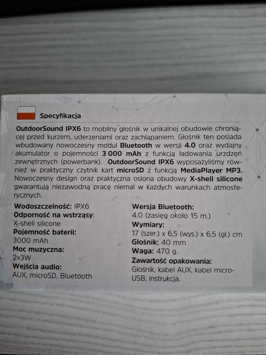 Przenośny głośnik Outdoor Sound IPX6
