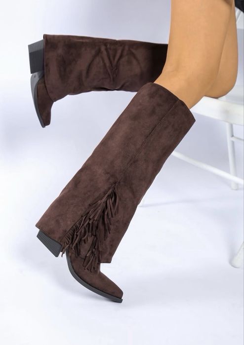 HIT Modne Zamszowe Kozaki brązowe 39