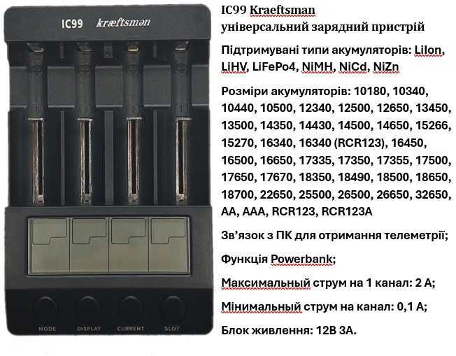 IC99 Kraeftsman універсальний зарядний пристрій