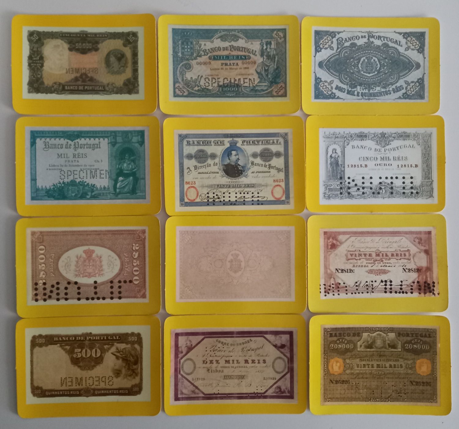 Coleção de 12 Calendários de bolso tema "Dinheiro/notas de Portu