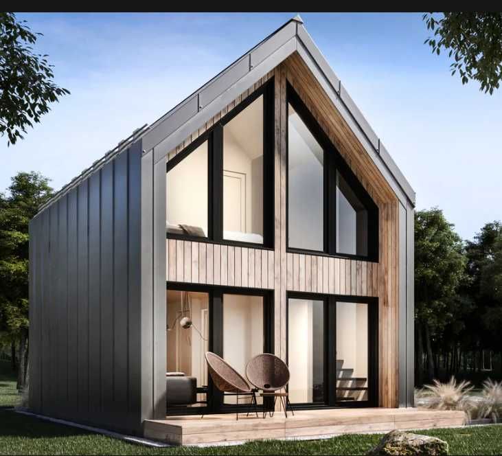 Konstrukcja szkieletowa C-24 domu typu stodoła 80 m2 z podcieniem