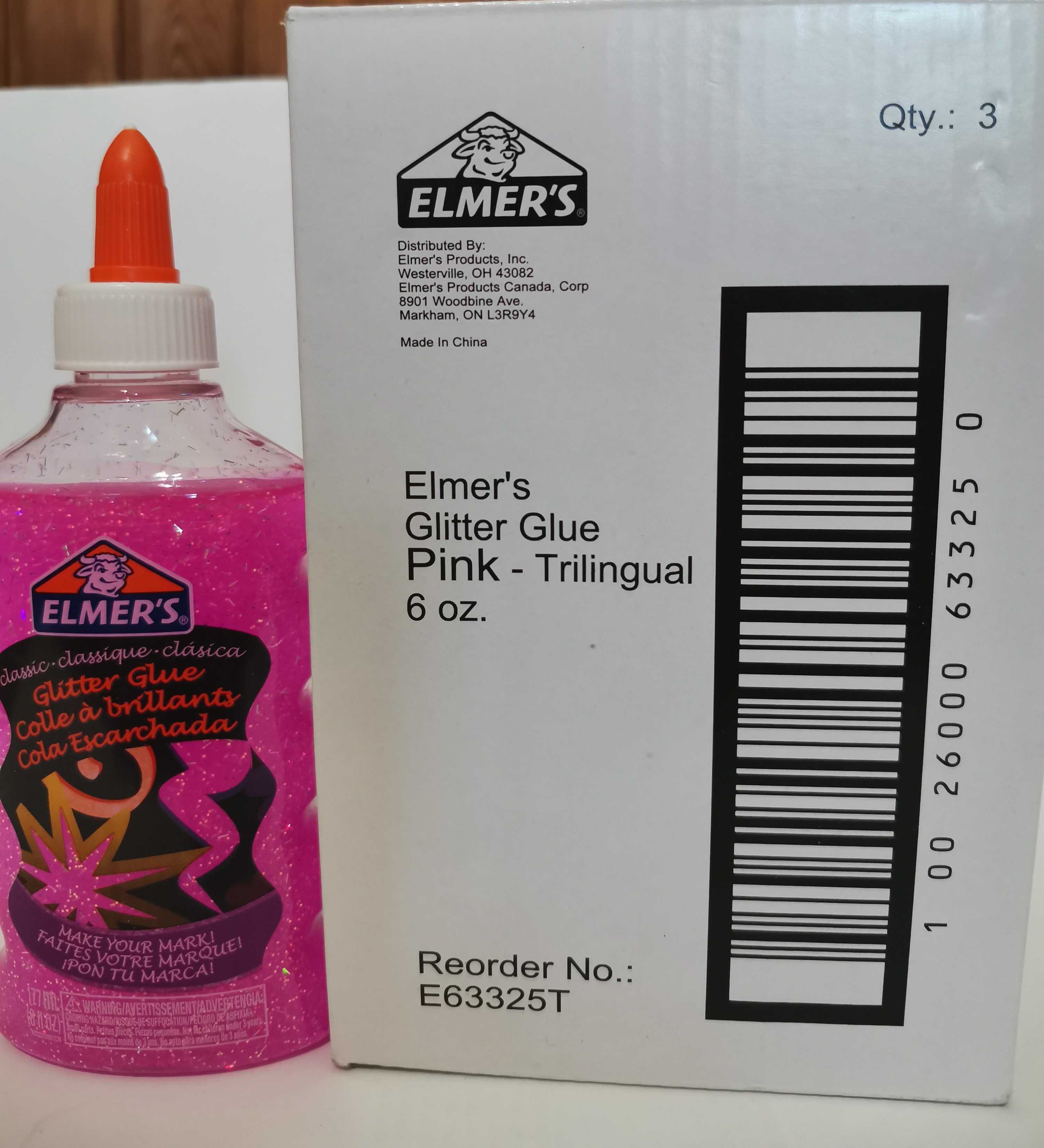 Клей Elmer's Glitter Glue PINK для слайма, розовый глиттер, 177мл(6oz)