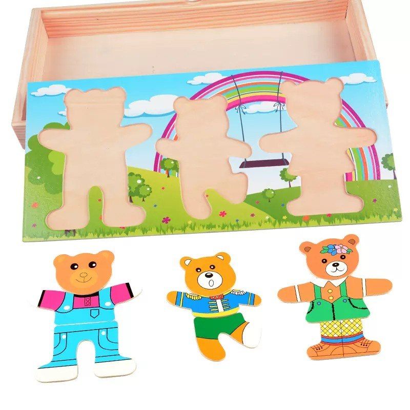Drewniana ukłądanka puzzle ubieranka emocje miny 47 el