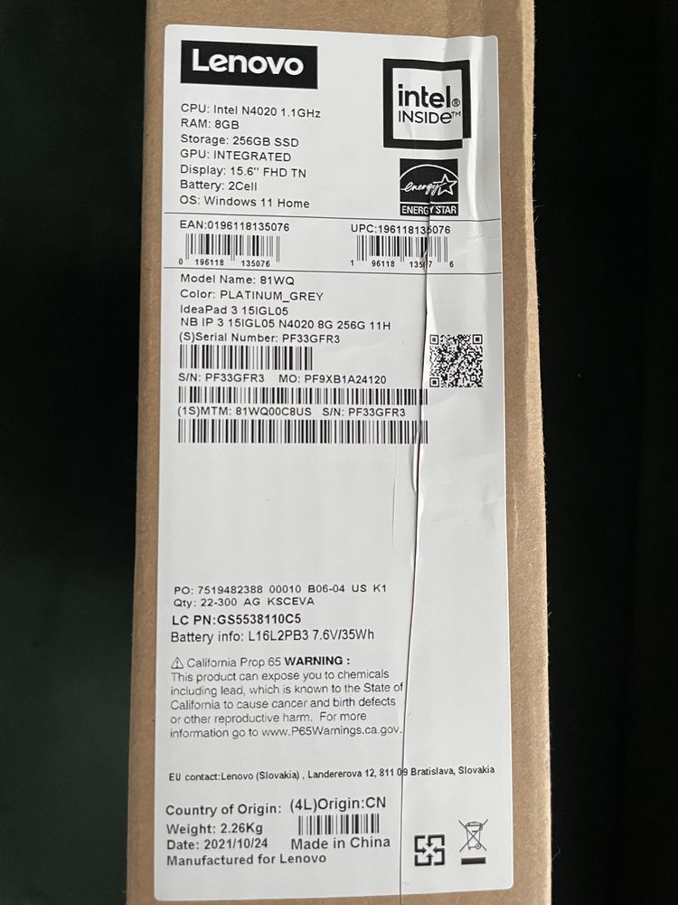 Продам ноутбук Lenovo IdeaPad 3 15IGL05