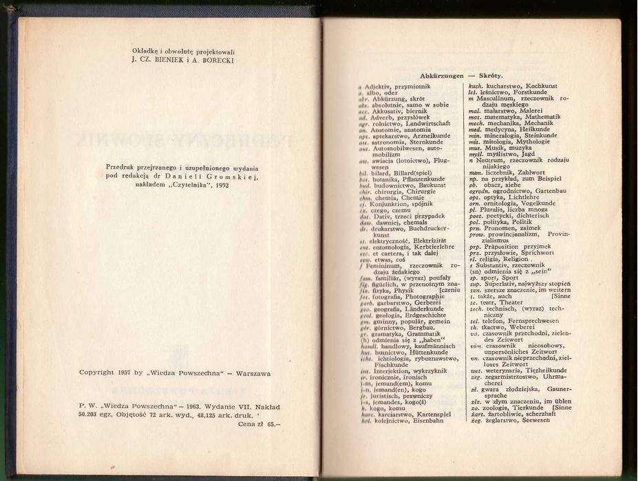 Podręczny słownik Niemiecko-Polski, Kalina, 1964 r., 751 str.