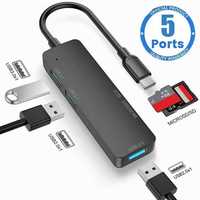 Hub USB typ C 5w1: karta SD TF 2x USB 2.0 1x USB 3.0