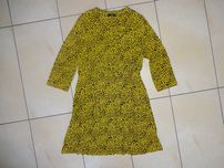 F&F sukienka WISKOZA żółta w czarne kwiaty rękaw 3/4 okazja EUR 44