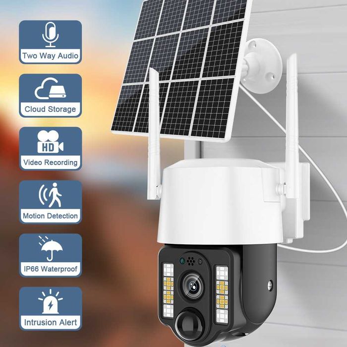 Câmara vigilância solar 4G rotativa exterior 5MP + cartão 128GB